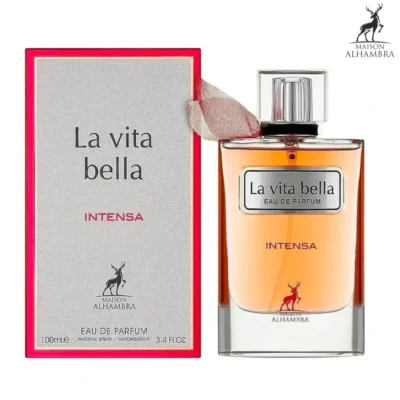Maison Alhambra La Vita Bella Intensa perfume for women in a 100 ml EDP bottle with elegant floral notes and gold accents